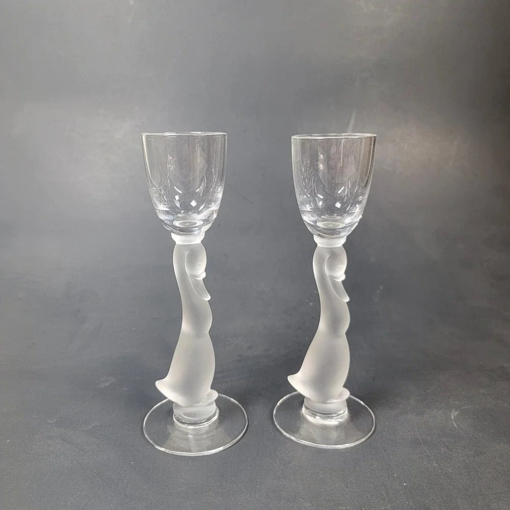 Heisey Glass 2 Frosted Goose Stem‎ Wine Glass 1940's Heisey Animals & Figurines